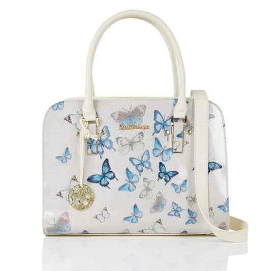 Butterflies - Beige Large Handbag