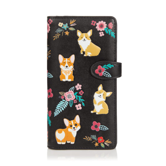 Corgi Pattern - Black Large Wallet