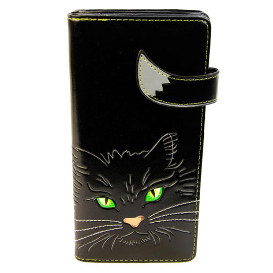 Cats Face Green Eyes – Black Large Wallet